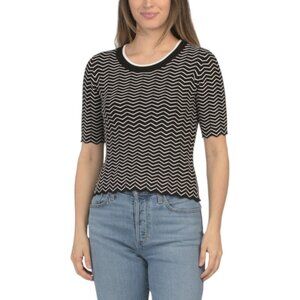 ELIE TAHARI Elbow Sleeve Scoop Neck Novelty Pointelle Stitch Pull Over Sweater